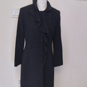 DKNY black ruffle peacoat size 8